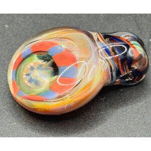 Lampwork Fused Art Glass Round Multicolor Eye Swirl Galaxy Orange Blue Pendant